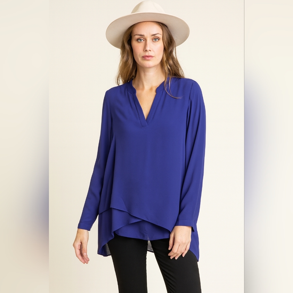 Soft Surroundings Blue V-Neck Blouse Women's XS Relaxed Lightweight Casual Top